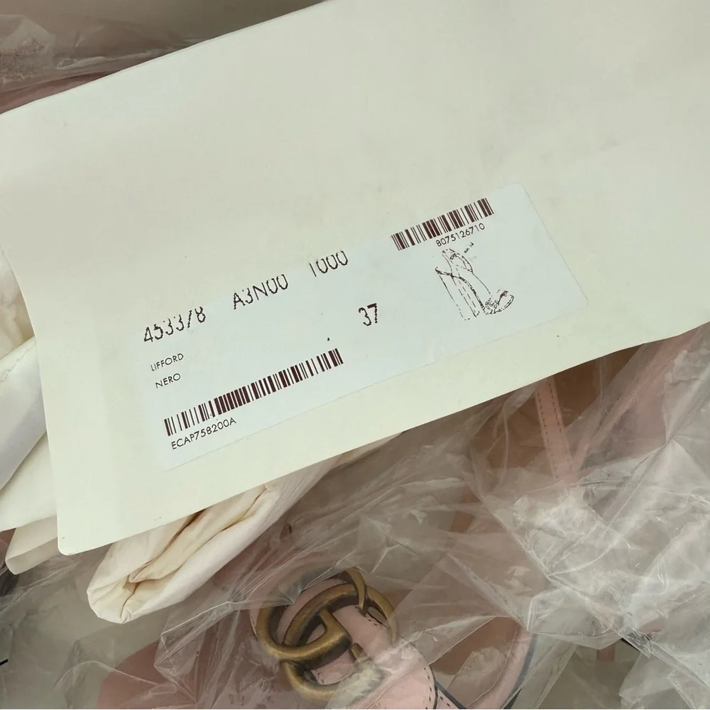 Gucci Pink Block Heel Sandals with Gold GG Logo - Picture 4 of 11